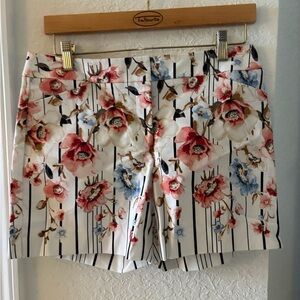 White House Black Market High Waist Floral Stripe Shorts